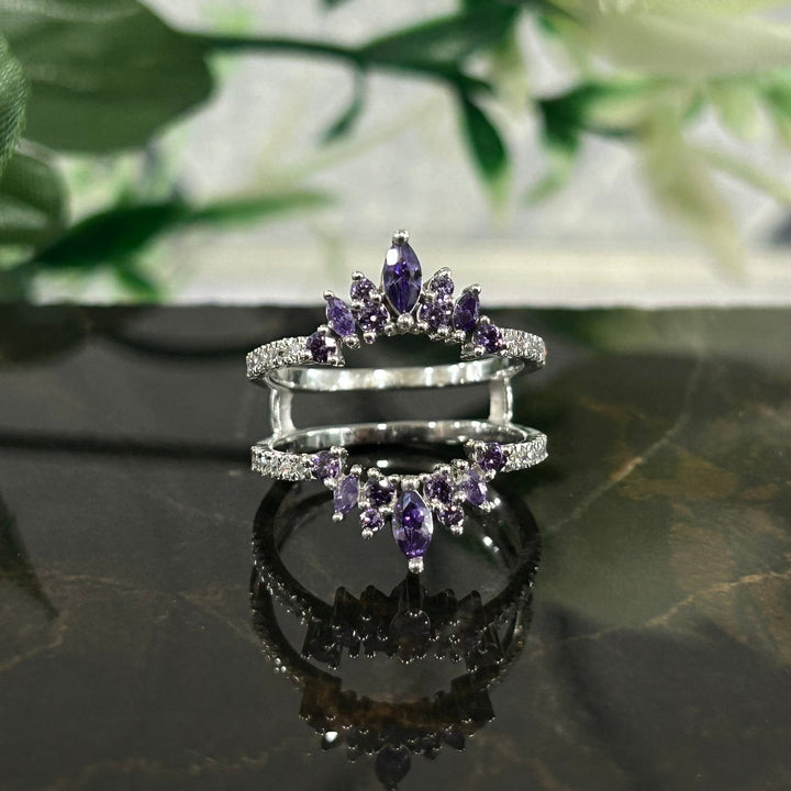 Marquise Cut Amethyst wedding Ring Jacket in 14k White gold Finish - Anniversary Gift