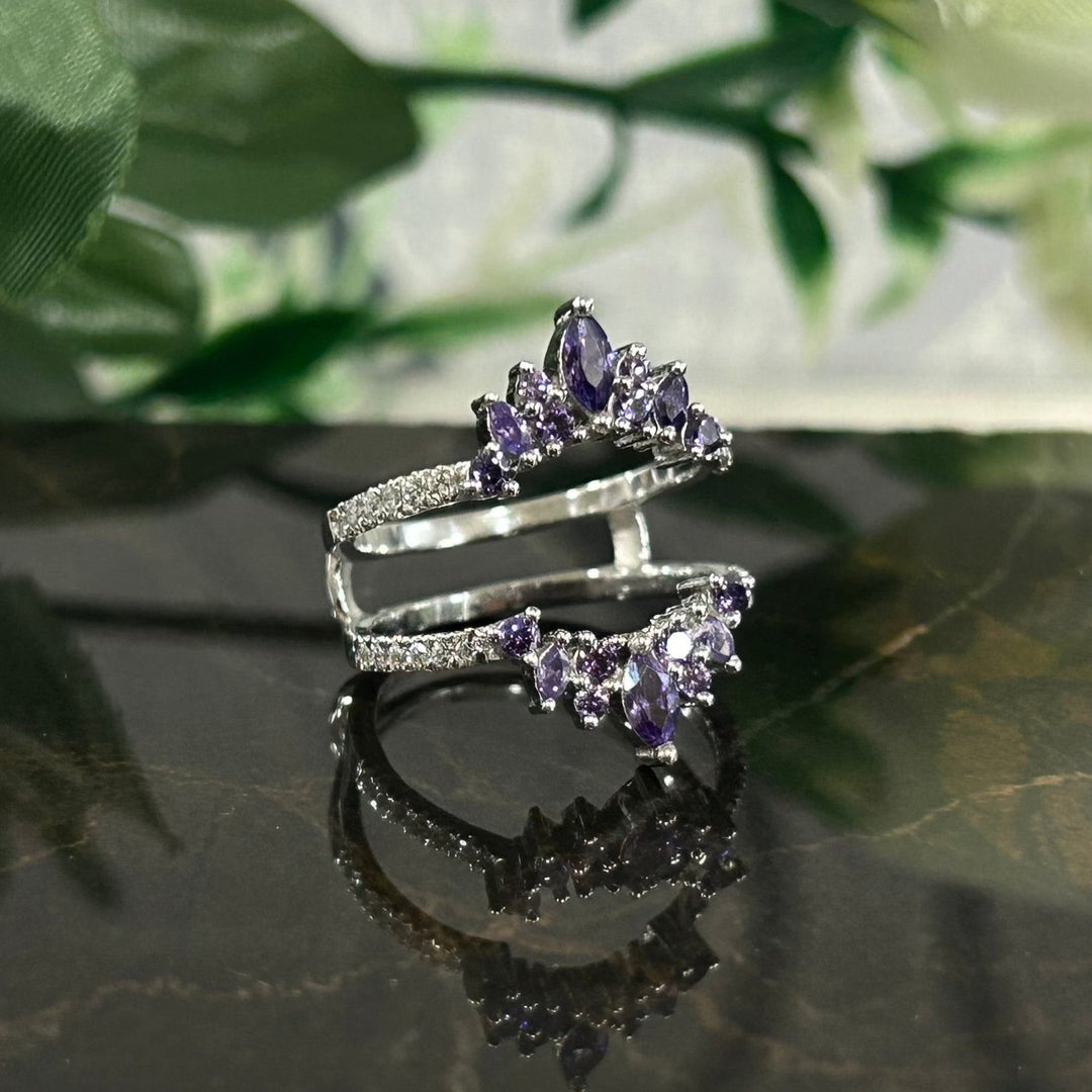 Marquise Cut Amethyst wedding Ring Jacket in 14k White gold Finish - Anniversary Gift