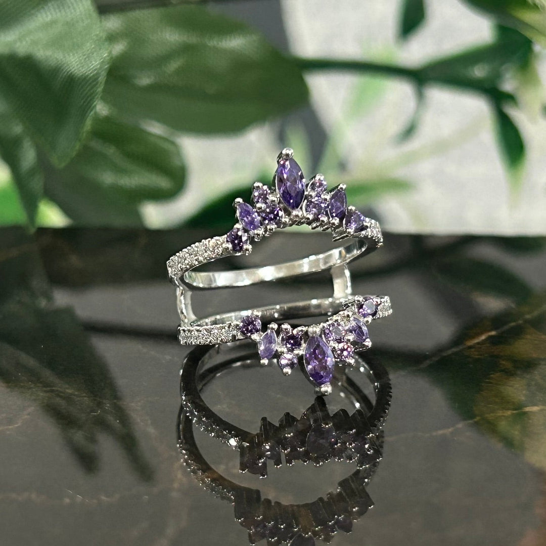 Marquise Cut Amethyst wedding Ring Jacket in 14k White gold Finish - Anniversary Gift