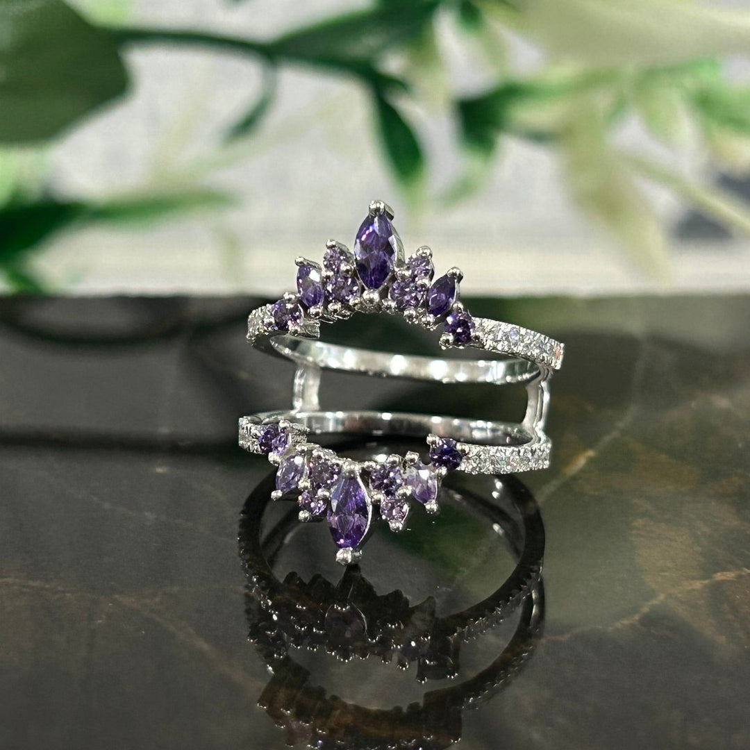 Marquise Cut Amethyst wedding Ring Jacket in 14k White gold Finish - Anniversary Gift