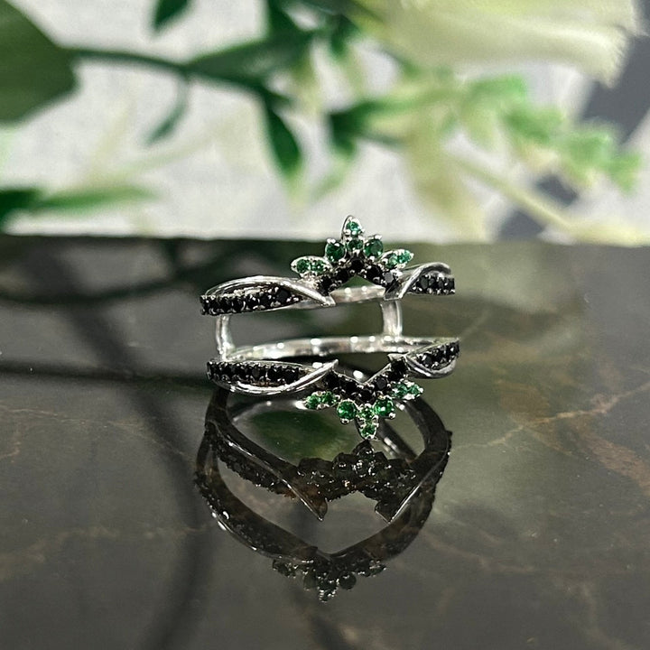 Round Cut Emerald Wedding Ring Guard Diamond Enhancer 14K White Gold Finish Over Stackable Wrap Ring - Special Gift For Wife