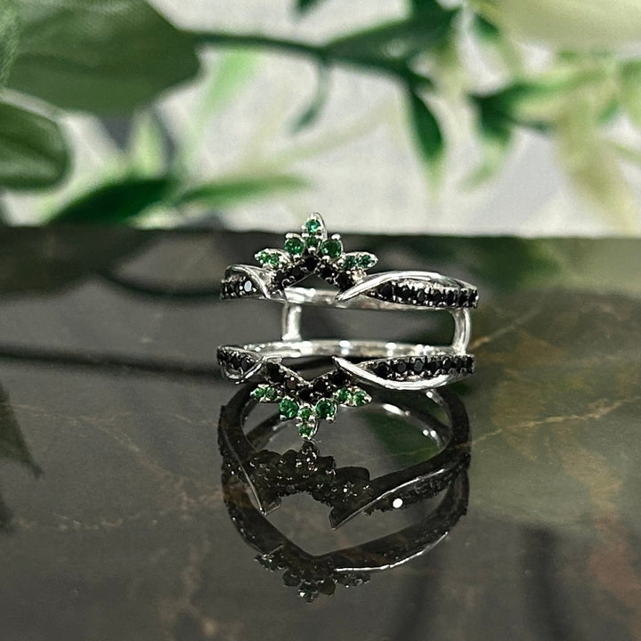 Round Cut Emerald Wedding Ring Guard Diamond Enhancer 14K White Gold Finish Over Stackable Wrap Ring - Special Gift For Wife