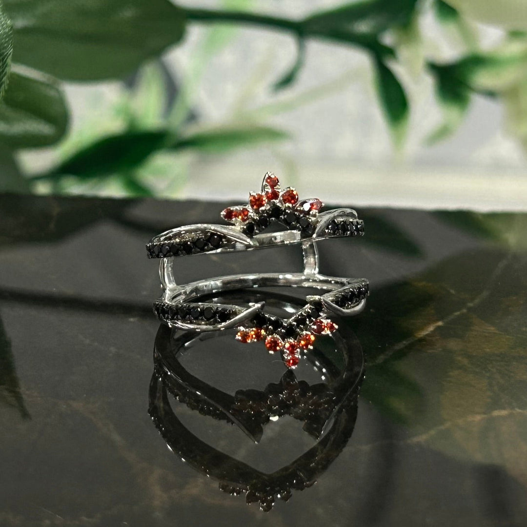 Round Cut Red Garnet Ring Wrap Enhancer 14K White Gold Finish Over Stackable Wrap Ring - Special Gift For Wife