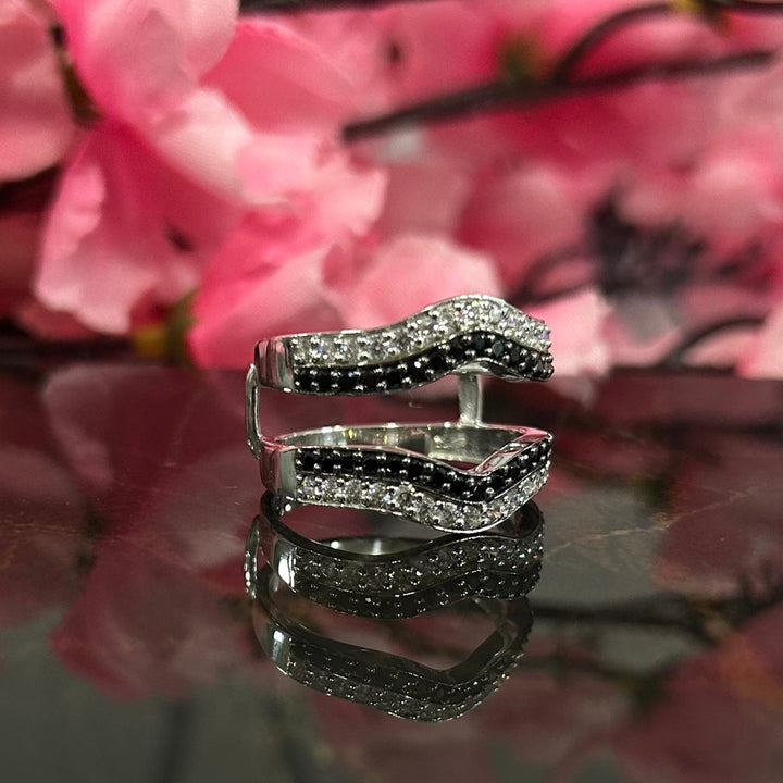 Black & White Diamond Ring Jacket 14k White Gold Finish Gift For Her - Perfect Anniversary Gift