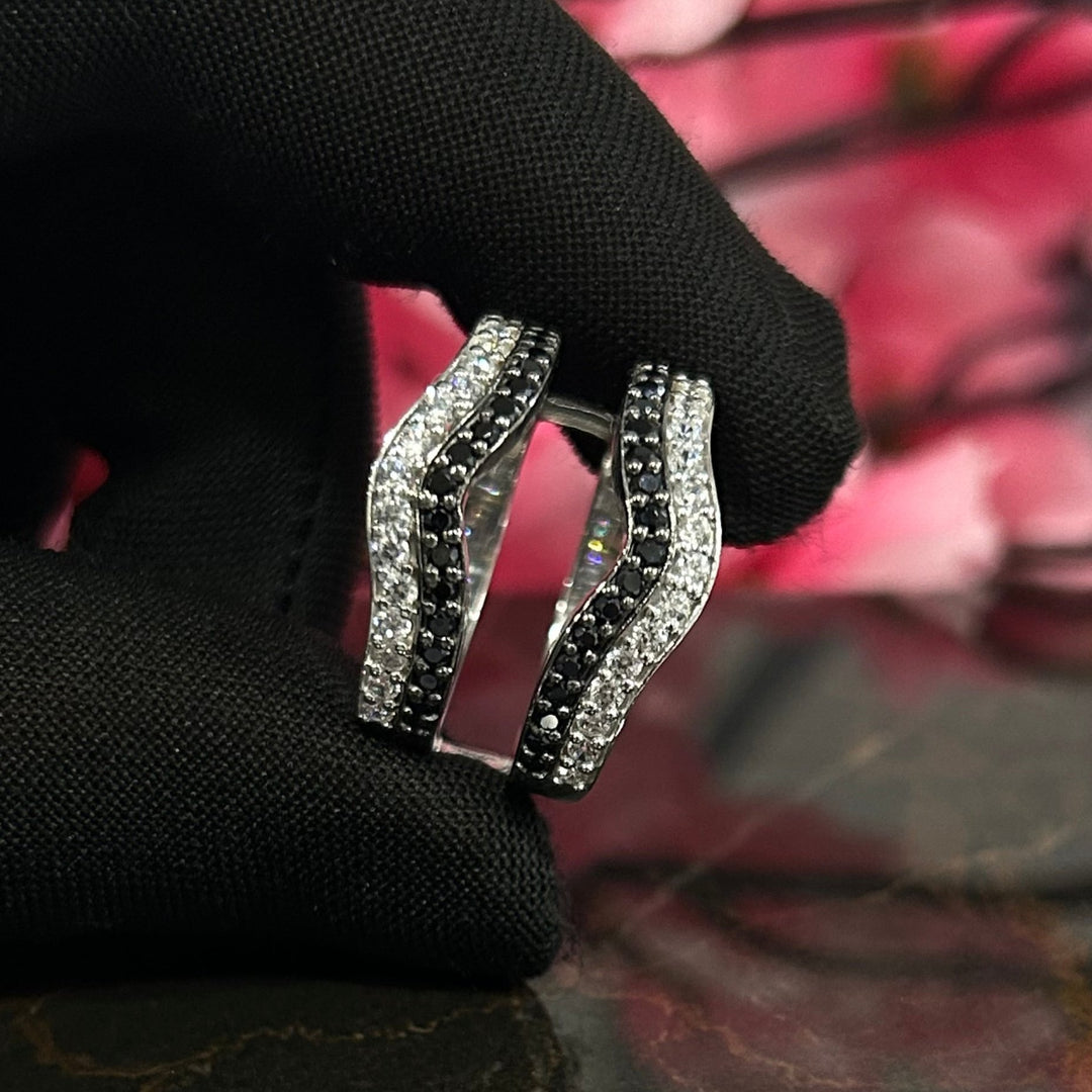 Black & White Diamond Ring Jacket 14k White Gold Finish Gift For Her - Perfect Anniversary Gift