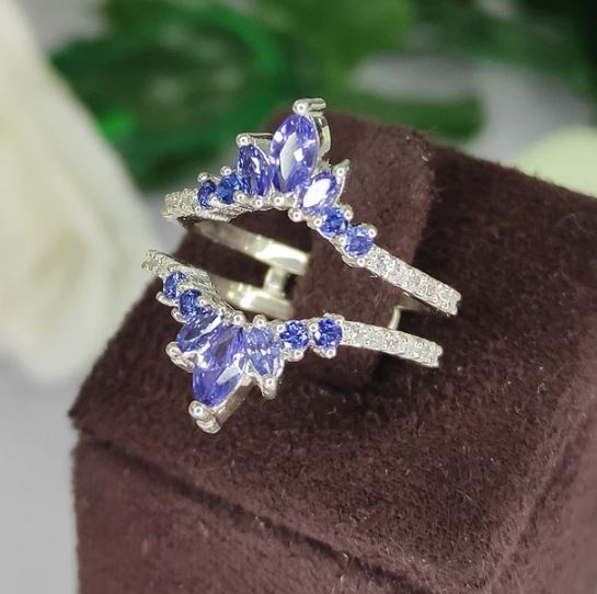 Tanzanite Wedding Band Wrap in 925 Sterling Silver December Birthstone Ring Enhanacer