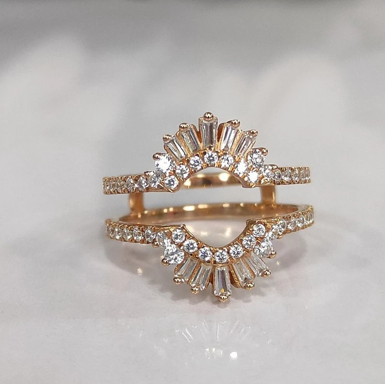 Art deco Round & Baguette Cut Diamond Ring Enhacer For Wedding-Ring-AJUKEnterprise