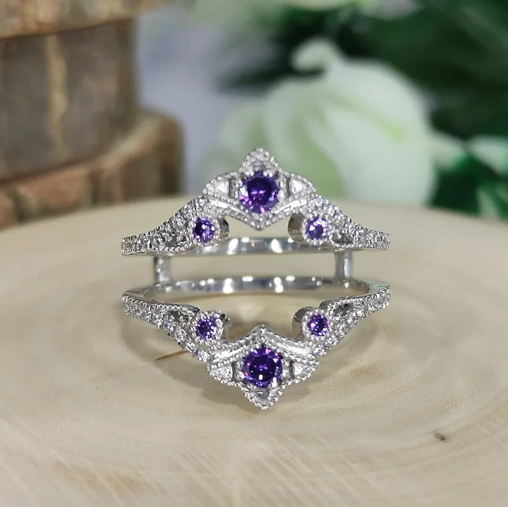 Vintage Amethyst Enhancer Wedding Ring 925 Sterling Silver-Ring Wrap Enhance-AJUKEnterprise