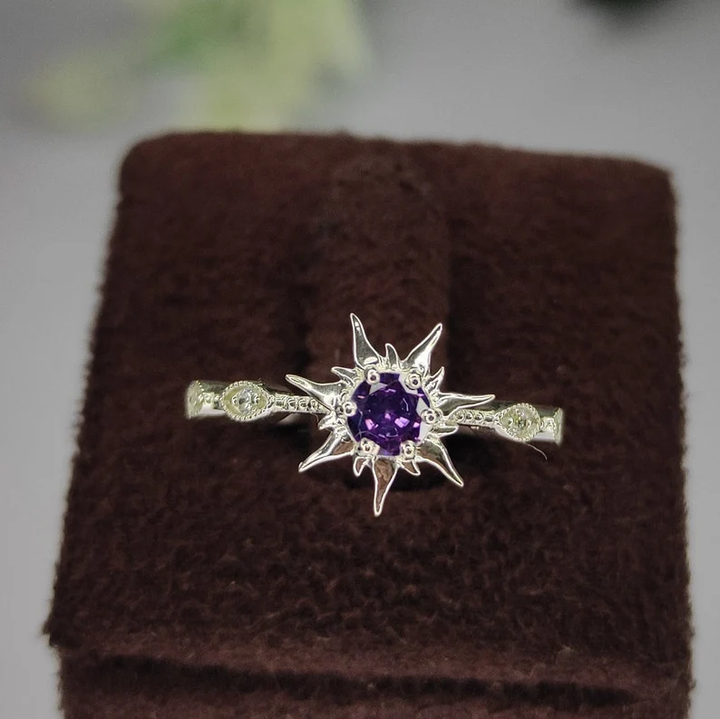 Rapunzel Princess Magic Sunflower Amethyst Ring in 925 Sterling Silver