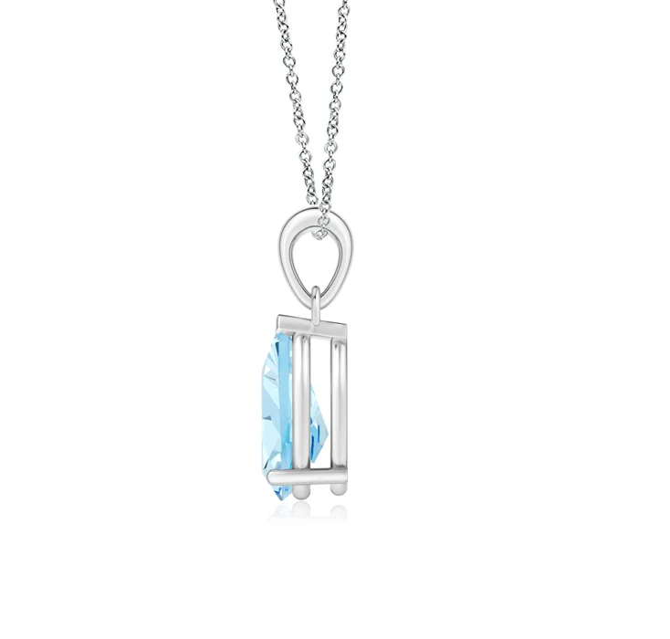 Aquamarine Solitaire Diamond Pendant Necklace in 18"