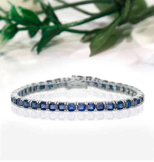 Blue Sapphire Tennis Bracelet in 925 Sterling Silver