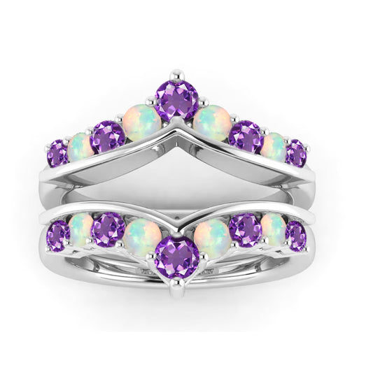 Opal & Amethyst Wedding Ring Enhancer in 925 Sterling Silver-Ring Wrap Enhance-AJUKEnterprise