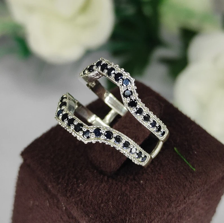 Black Diamond Enhancer Ring - Sterling Silver Wrap Enhancer Wedding Band Ring - Ring Guard - Ring Jacket-Ring-AJUKEnterprise