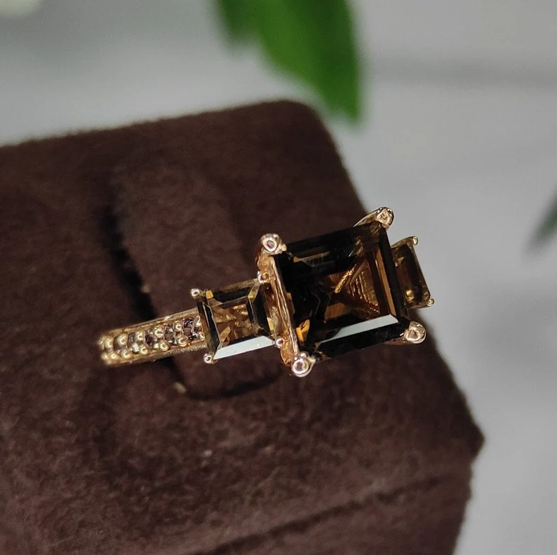 Princess Cut Natural Brown Diamond Ring in 14k rose gold finish - Gift For Wife