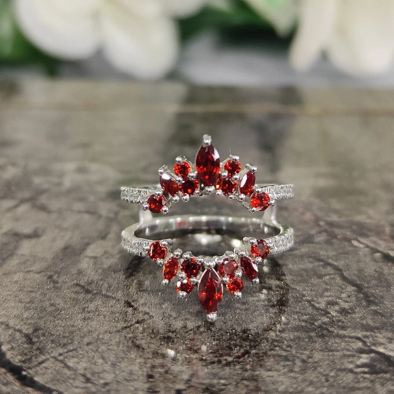 Marquise Cut Red Garnet Curved Enhancer Wedding Band- 925 Sterling Silver Ring-Ring-AJUKEnterprise