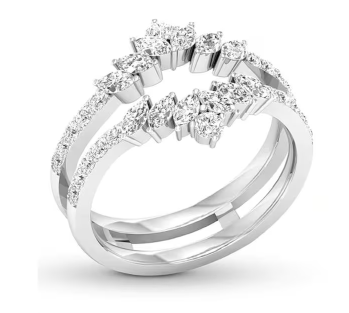 Marquise Cut Simulated Diamond Solitaire Enhancer Ring in 925 Sterling Silver Wedding Ring Guard