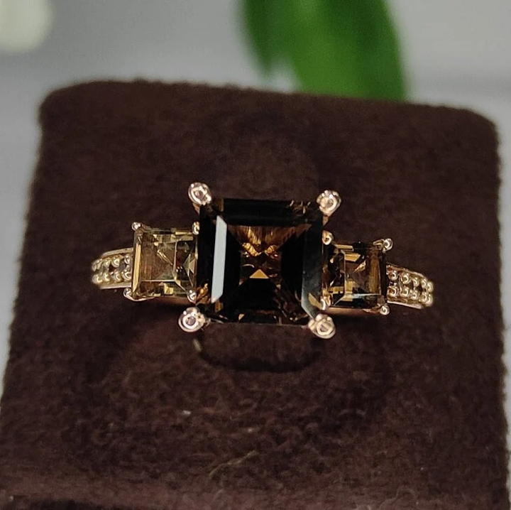 Princess Cut Natural Brown Diamond Ring in 14k rose gold finish - Gift For Wife