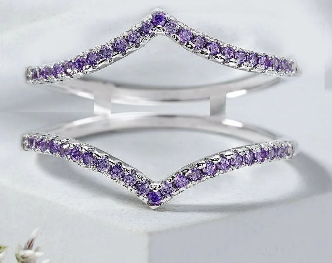 Round cut Amethyst Ring Enhancer in 925 Sterling Silver Engagement ring Jacket - Wedding Ring guard