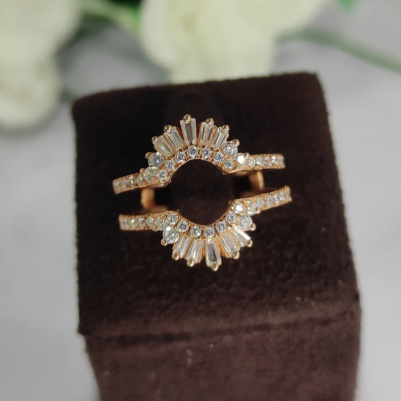 Art deco Round & Baguette Cut Diamond Ring Enhacer For Wedding-Ring-AJUKEnterprise