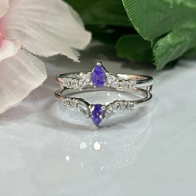 Amethyst Double Curved Wedding Band Guard in 925 Sterling Silver - Bridal Ring