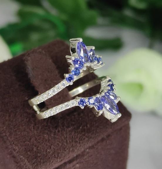 Tanzanite Wedding Band Wrap in 925 Sterling Silver December Birthstone Ring Enhanacer