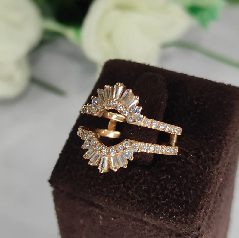 Art deco Round & Baguette Cut Diamond Ring Enhacer For Wedding-Ring-AJUKEnterprise