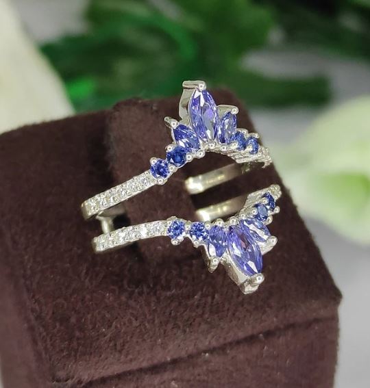 Tanzanite Wedding Band Wrap in 925 Sterling Silver December Birthstone Ring Enhanacer