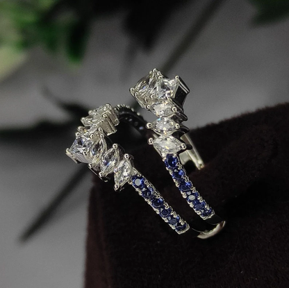 Blue Sapphire & White Diamonnd Matching Ring Jacket Vintage 925 Sterling Silver-Ring-AJUKEnterprise
