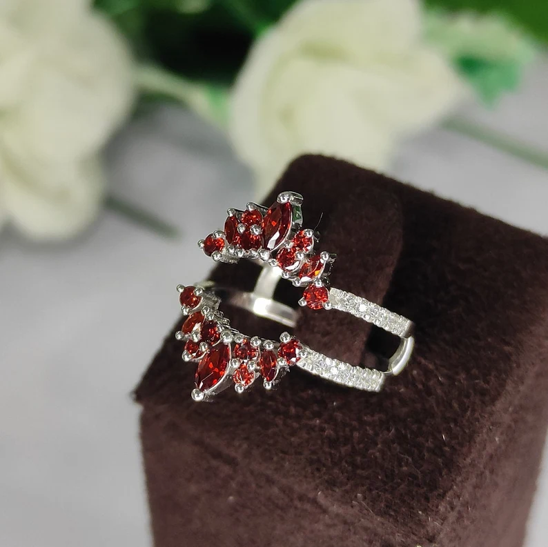 Marquise Cut Red Garnet Curved Enhancer Wedding Band- 925 Sterling Silver Ring-Ring-AJUKEnterprise