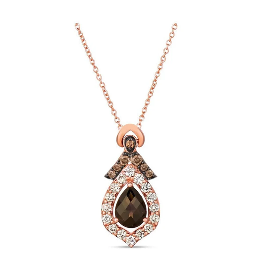 Pear Cut Natural Smokey Brown Diamond Pendant Necklace For Women