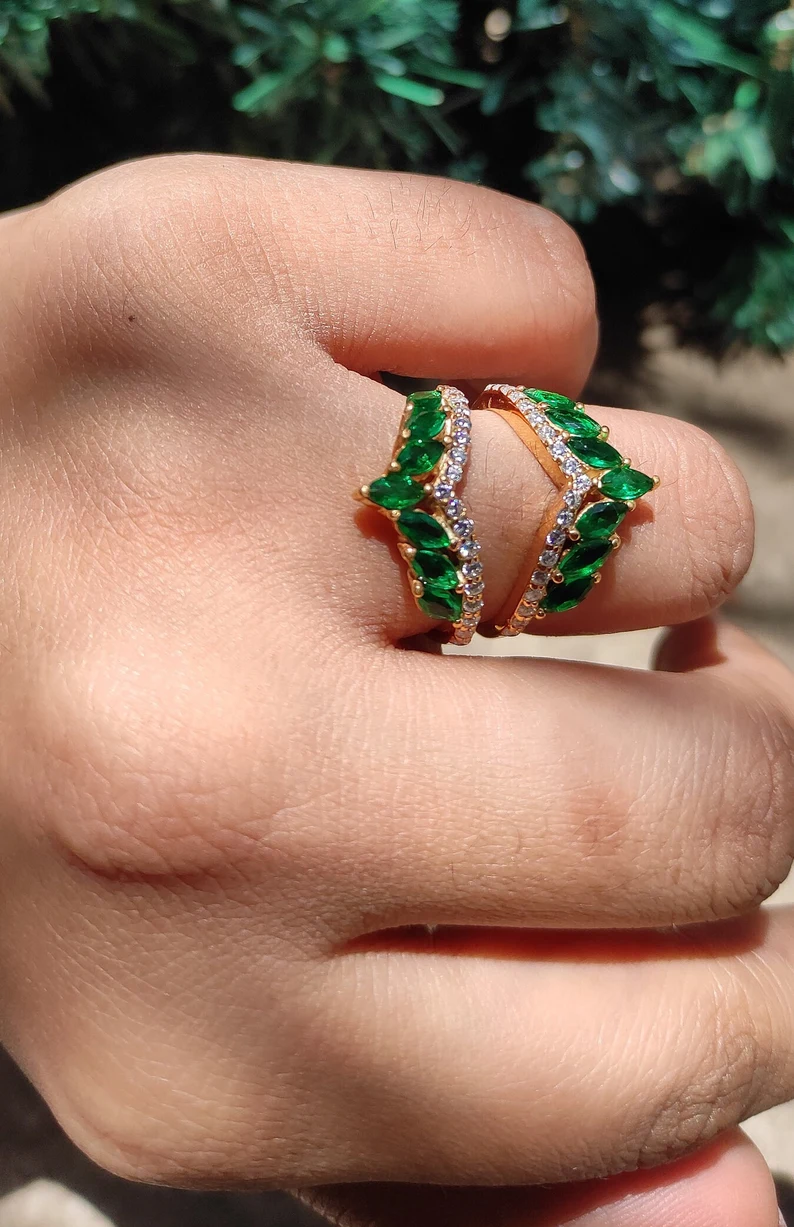 Emerald Ring Enhancer- Diamond Ring Guard- Leaf Ring Sterling Silver-Ring Wrap Enhance-AJUKEnterprise