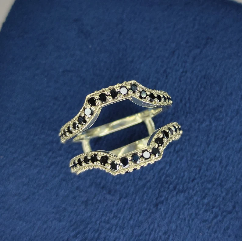 Black Diamond Enhancer Ring - Sterling Silver Wrap Enhancer Wedding Band Ring - Ring Guard - Ring Jacket-Ring-AJUKEnterprise