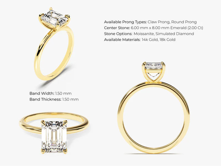 2 CT Emerald Cut Solitaire Moissanite Engagement Ring in 14K Solid Gold - Christmas Gift For Her