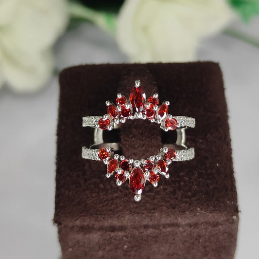 Marquise Cut Red Garnet Curved Enhancer Wedding Band- 925 Sterling Silver Ring-Ring-AJUKEnterprise