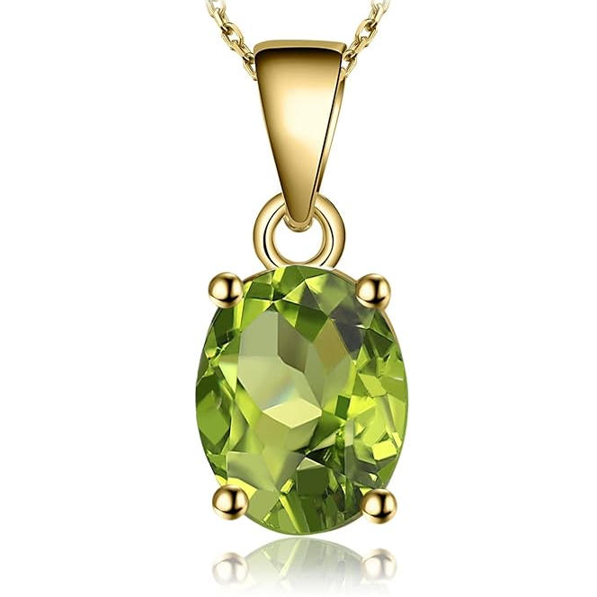 Peridot Solitaire Pendant Necklace in 18" August Birthstone Necklace
