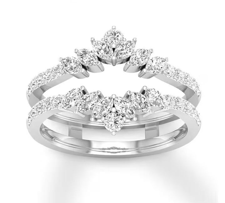 Marquise Cut Simulated Diamond Solitaire Enhancer Ring in 925 Sterling Silver Wedding Ring Guard