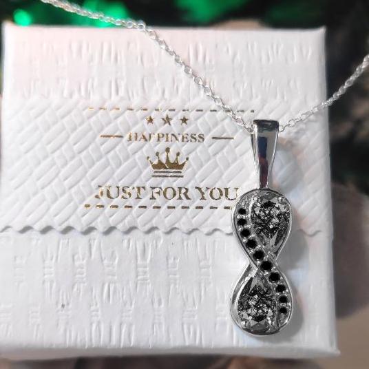 Infinite Black Diamond & Rutile Love Necklace in 925 Sterling Silver - Unique Gift for Her