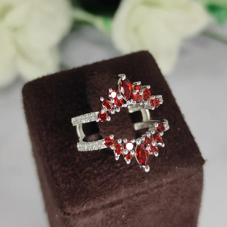 Marquise Cut Red Garnet Curved Enhancer Wedding Band- 925 Sterling Silver Ring-Ring-AJUKEnterprise