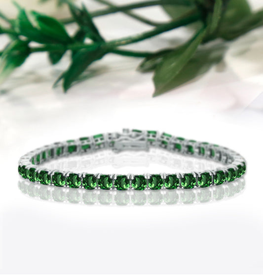 Green Emerald Tennis Bracelet in 925 Sterling Silver