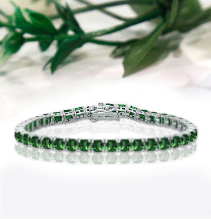 Green Emerald Tennis Bracelet in 925 Sterling Silver