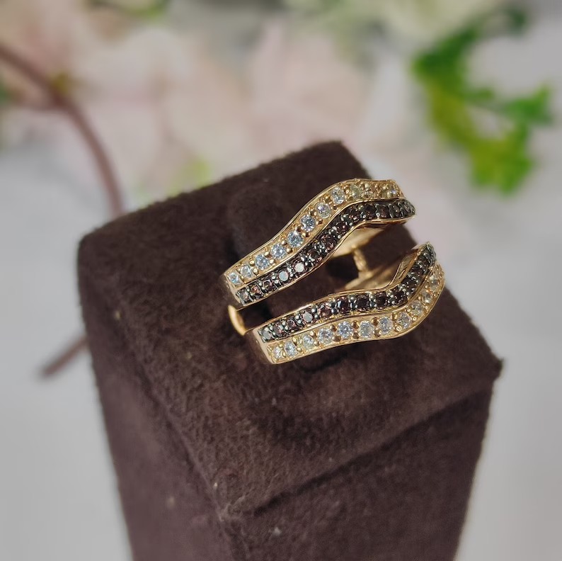 Brown & White Engagement Enhancer Wrap Ring in 14K Rose Gold Finish-Ring Wrap Enhance-AJUKEnterprise