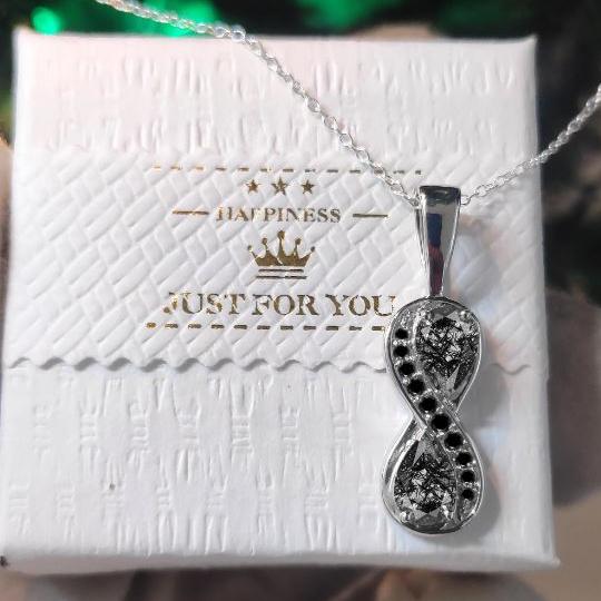 Infinite Black Diamond & Rutile Love Necklace in 925 Sterling Silver - Unique Gift for Her