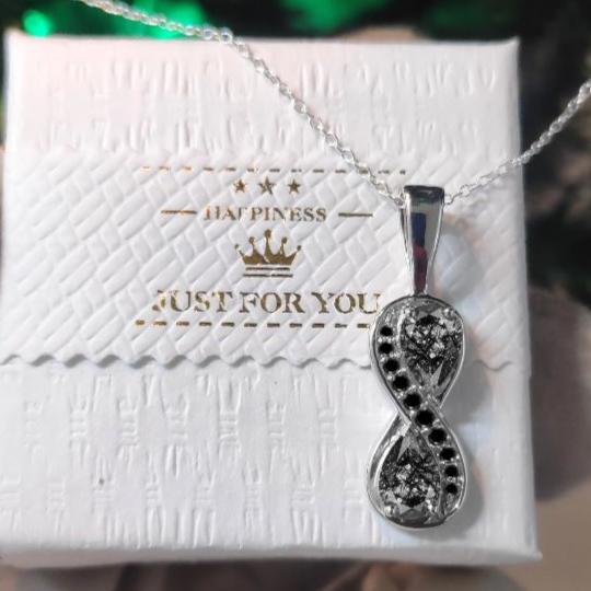 Infinite Black Diamond & Rutile Love Necklace in 925 Sterling Silver - Unique Gift for Her