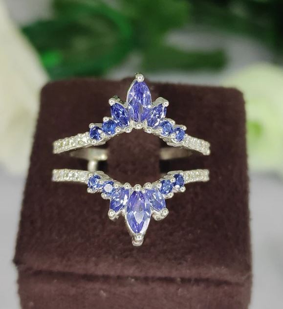 Tanzanite Wedding Band Wrap in 925 Sterling Silver December Birthstone Ring Enhanacer