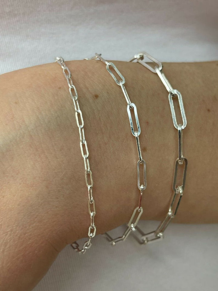 Women's Real Solid 925 Sterling Silver Rolo Paper Clip Bracelets 2.5mm-4mm, 6"-8"