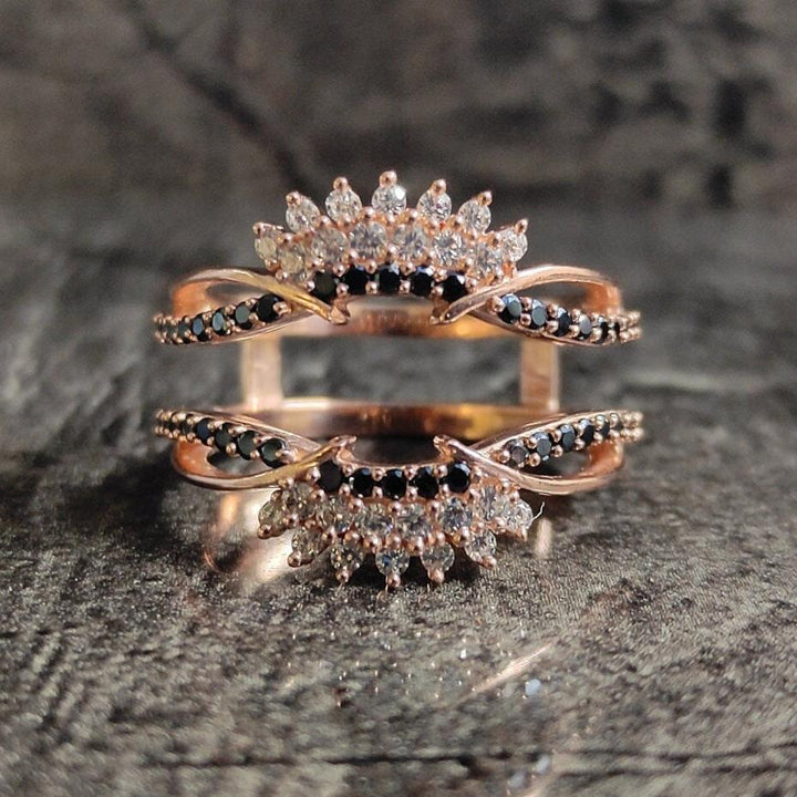 Black Simulated Diamond Wedding Enhancer Wrap Band Ring 14K Rose Gold Finish Engagement Ring Guard