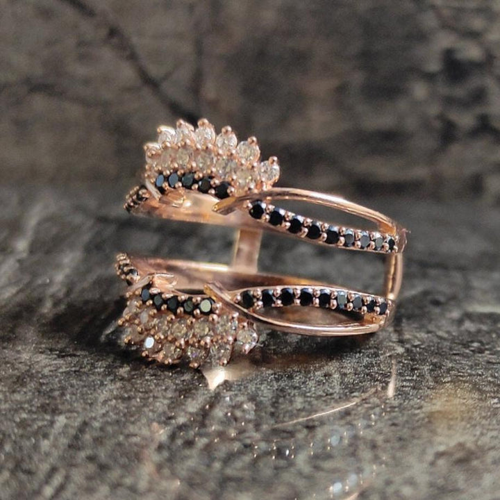 Black Simulated Diamond Wedding Enhancer Wrap Band Ring 14K Rose Gold Finish Engagement Ring Guard