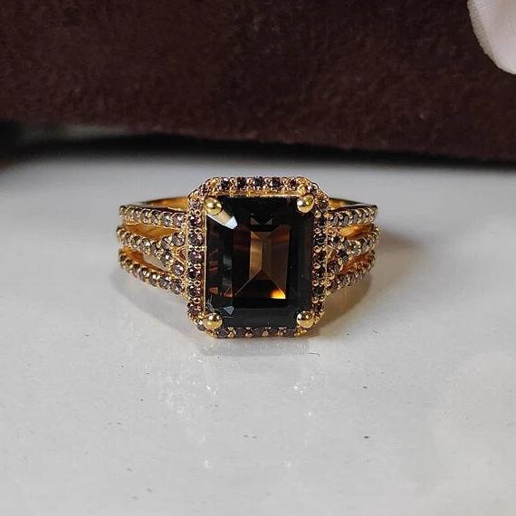 2.50 Ct Radiant Cut Brown Diamond Engagement Wedding Ring 14K Yellow Gold Over Valentine's Day Gift For Her