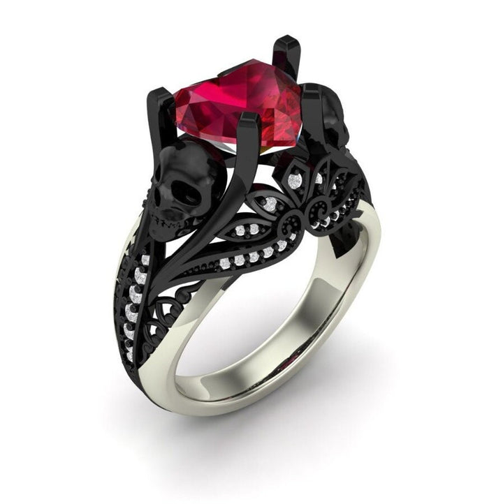 2 Ct Heart Cut Red Ruby Skull Engagement Ring for Women 925 Sterling Silver Gothic Skull Ring, Gothic Skull Engagement Ring