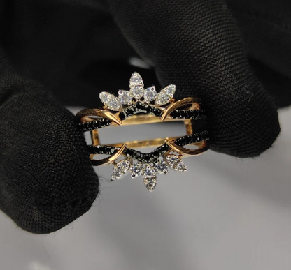 Black & White Diamond Wedding Enhancer Ring-Ring Wrap Enhance-AJUKEnterprise
